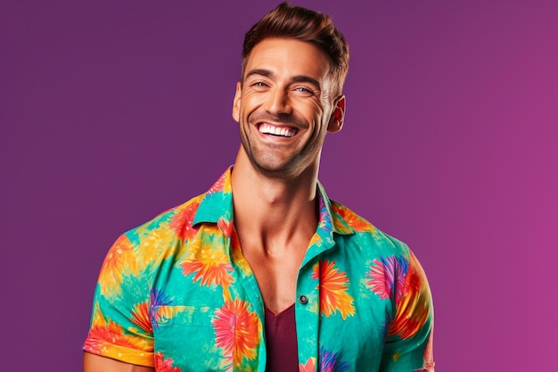 Enthousiaste Man Trending Model's Emotionele Portret Dynamische Poses Glimlachende Gebaren op Design