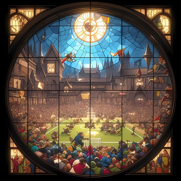 Photo enthralling fantasy football stained glass window illustration