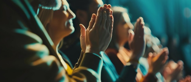 Photo enthusiastic applause captured in a crowd at an inspirational event