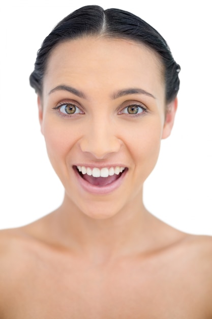 Enthusiastic brunette in close up