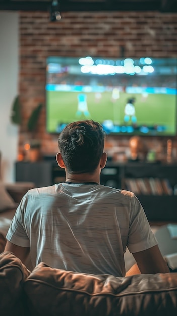 TV 에서 축구 경기 를 생방송 으로 보는 열광적 인 팬 들