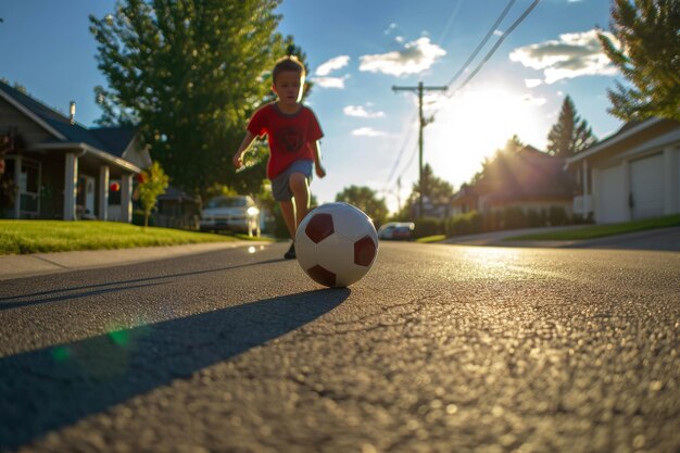 サッカーボールをマスターする熱狂的な子供