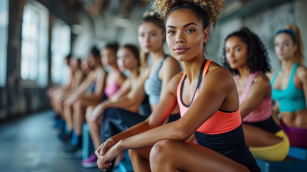 Photo enthusiastic women preparing for a box jump fitness challenge generative ai