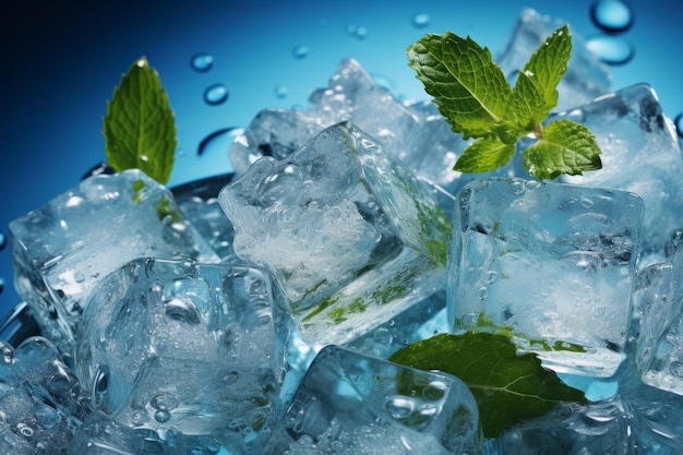 Enticing banner showcasing ice cubes immersed water against soothing blue background Generative AI