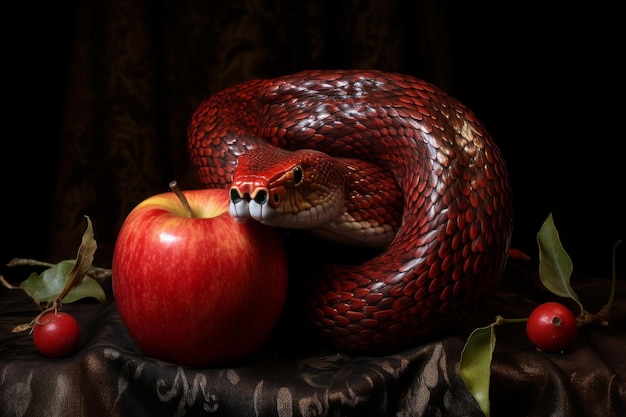 Photo enticing snake apple sin temptation generate ai