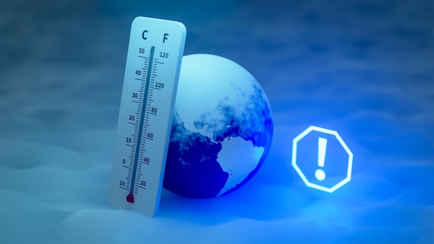 Foto l'intero pianeta sta sperimentando basse temperature a causa del freddo record rendering 3d