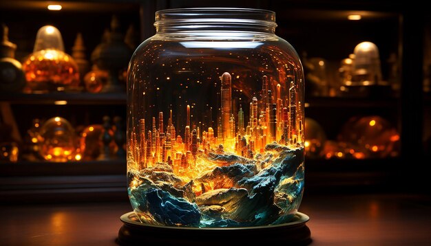 Photo the entire universe contained inside a glass jar super realistic hyper detailed dramatic lighting