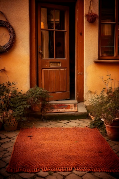 Entrance of a cozy country house warm earth tones