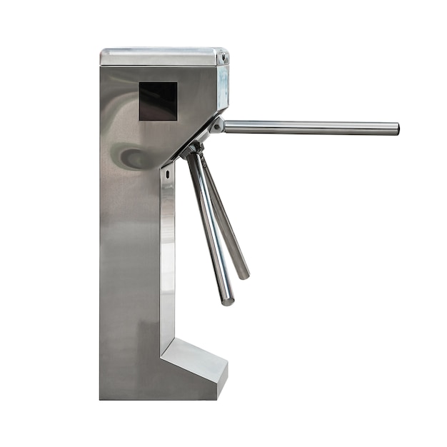 Entrance or exit turnstile tripod and ticket reader isolated on white with clipping path