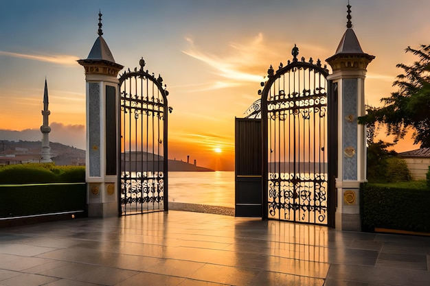 Entrance gate at sunset in istanbul turkey