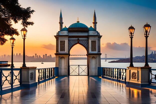 Входные ворота при заходе солнца в Стамбуле, Турция