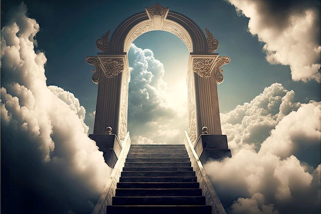 Entrance to heavenly place through clouds stairway to heaven