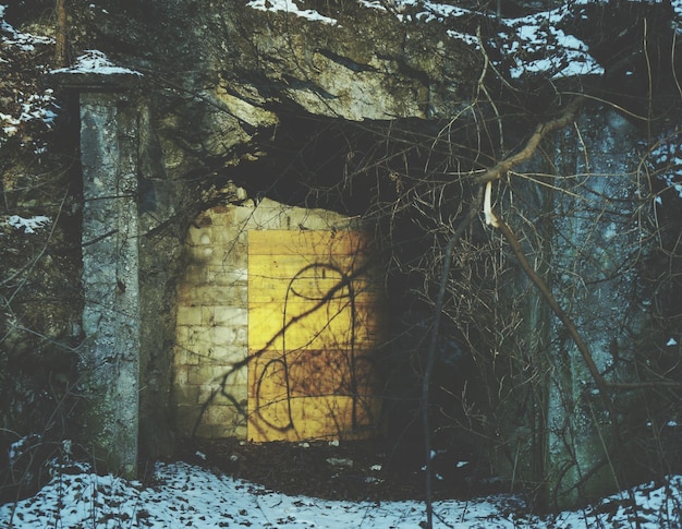 Photo entrance into cave in winter