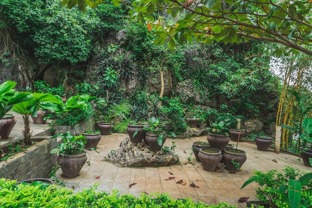 Вход в мраморные горы вьетнам - это главный сад с буддой и видом на пруд.