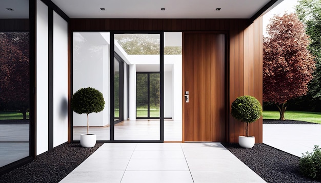 entrance in a modern house architecture.