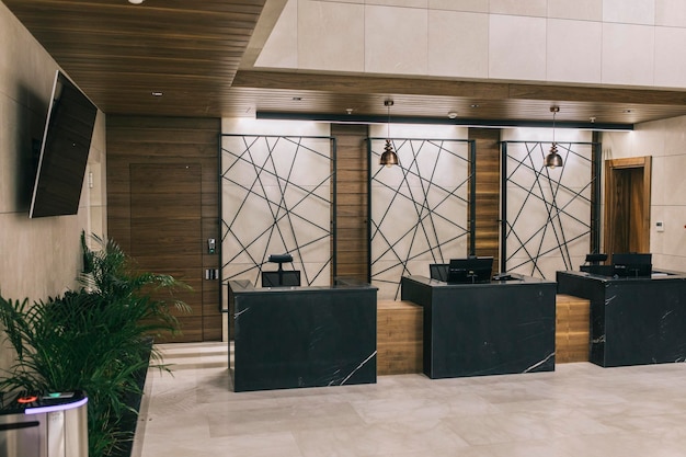 Entrance to the reception of a company a empty office or desk and chair