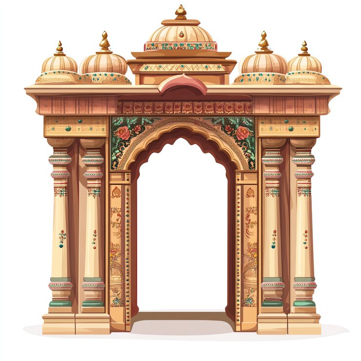 Photo entrance through to traditional indian mandap