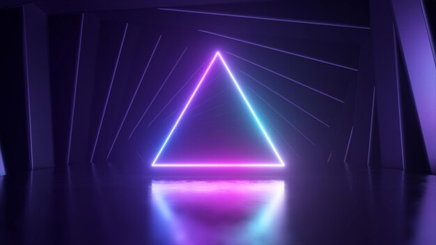 The entrance to the tunnel is in the form of a neon triangle square frames rotate futuristic backgro