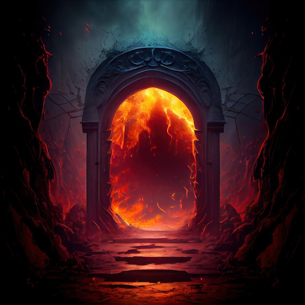 Entrance to underworld through burning hot entrance to gate of hell