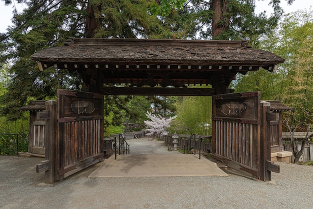 Entrance wooden door of the Hakone Estate and Gardens in Japan