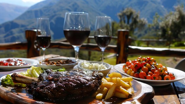 Foto piatto di entrecote su un tavolo del ristorante