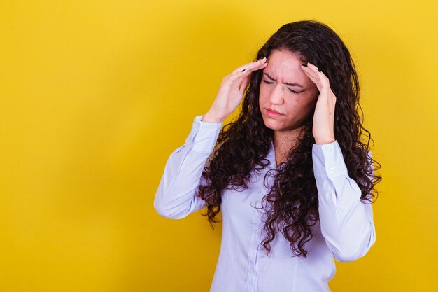 entrepreneur woman businesswoman hands on head headache concept