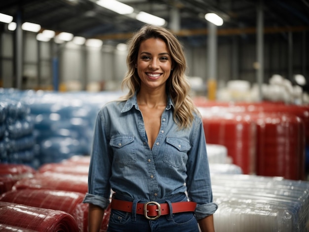 Entrepreneur woman standing close to its products