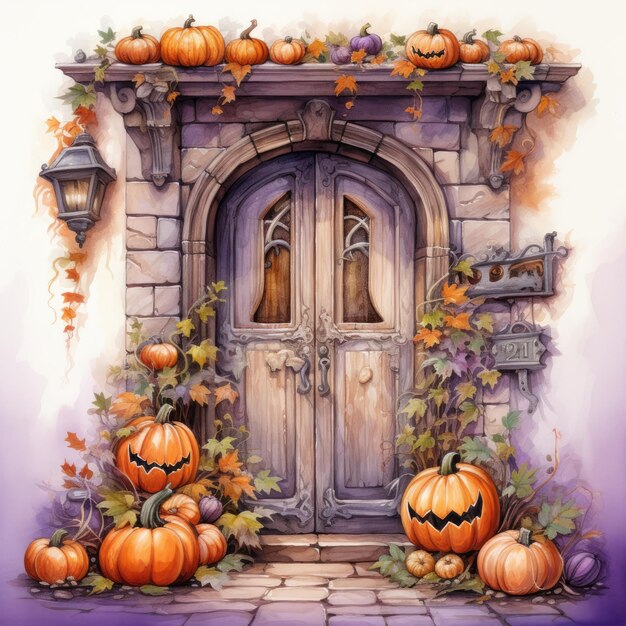 entry gate doors house home Halloween illustration monster creepy isolated vector clipart cute