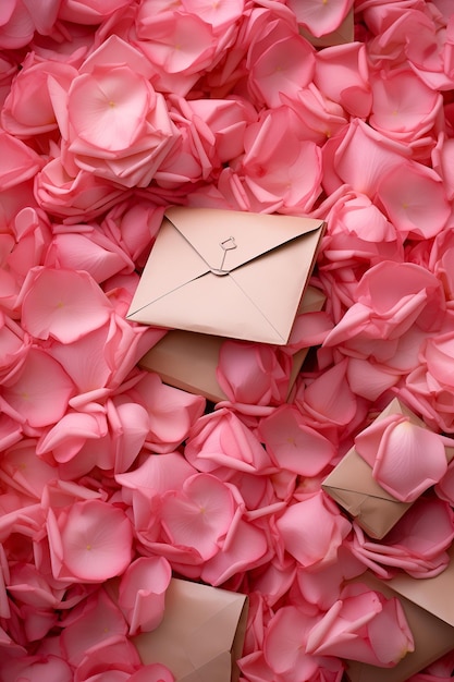 Photo envelope on a background of rose petals