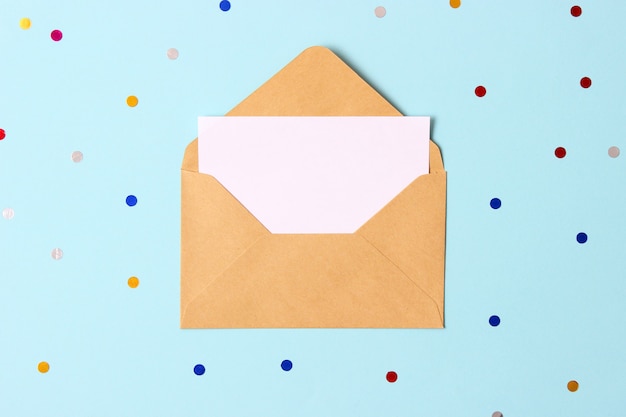 Envelope on a colored background top view. High quality photo