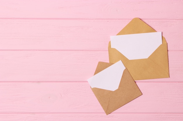 Envelope on a colored background top view