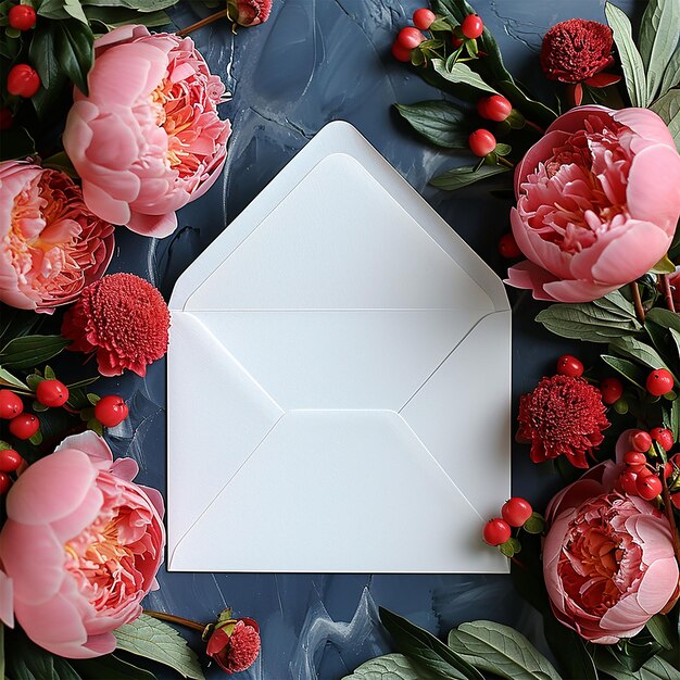 Envelope Liner styled photo mockup template with Peony flowers