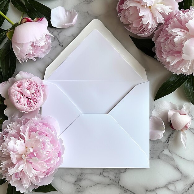 Envelope Liner styled photo mockup template with Pink Peony flowers