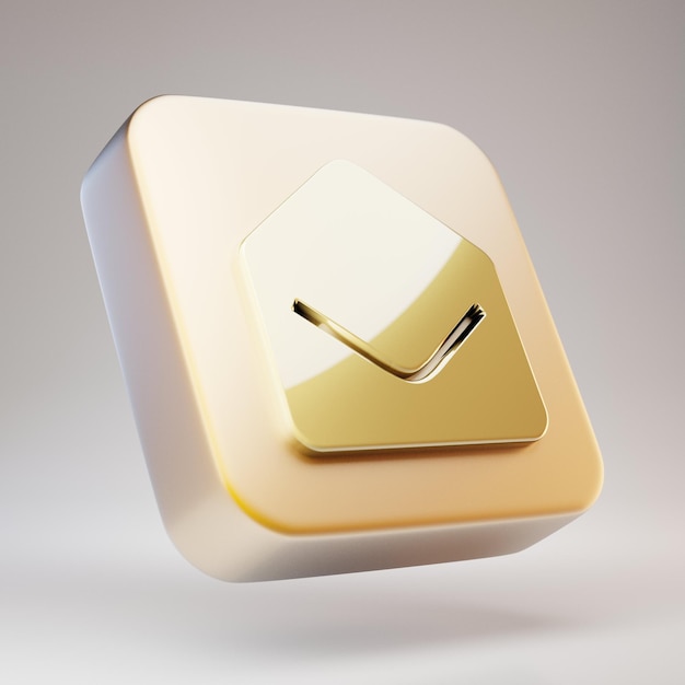 봉투 열기 아이콘입니다. 무광택 금판에 황금 봉투 열기 기호입니다. 3D 렌더링 소셜 미디어 아이콘입니다.