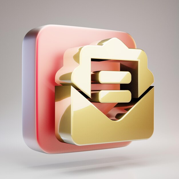 Envelope Open Text icon. Golden Envelope Open Text symbol on red matte gold plate. 3D rendered Social Media Icon.