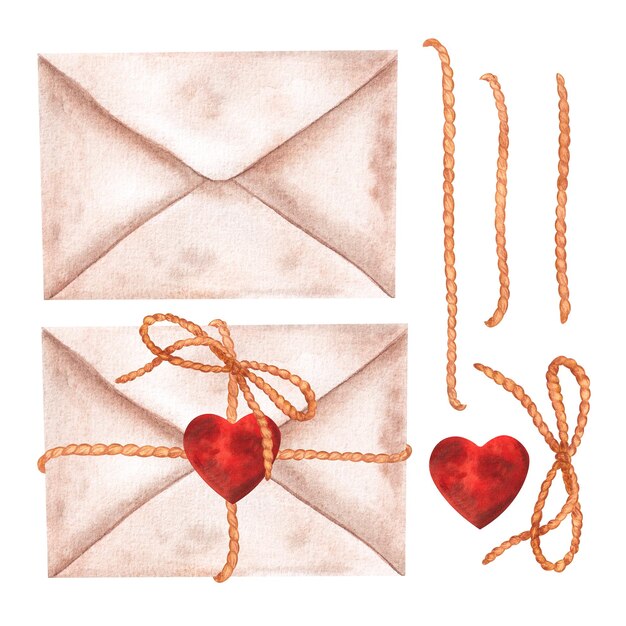 Envelope tied with natural cord and decorated with a heart