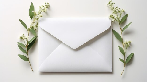 Envelope with blank card and lavender flowers