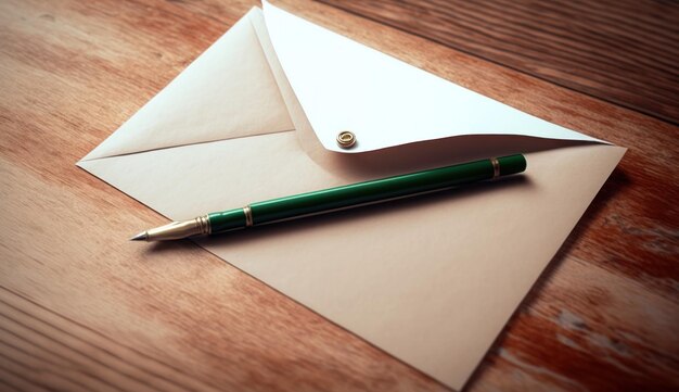 Envelope with pen on the table background wallpaper