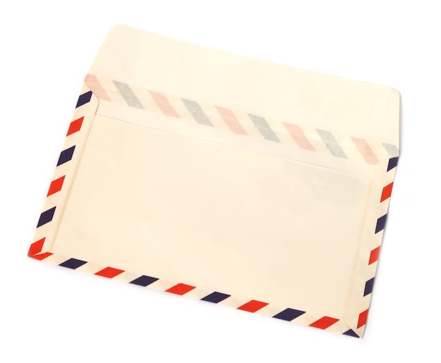 Photo envelope with selective focus over white background