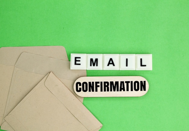 envelope with the word email confirmation the concept of verification by email