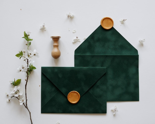 Envelopes with wax and flowers