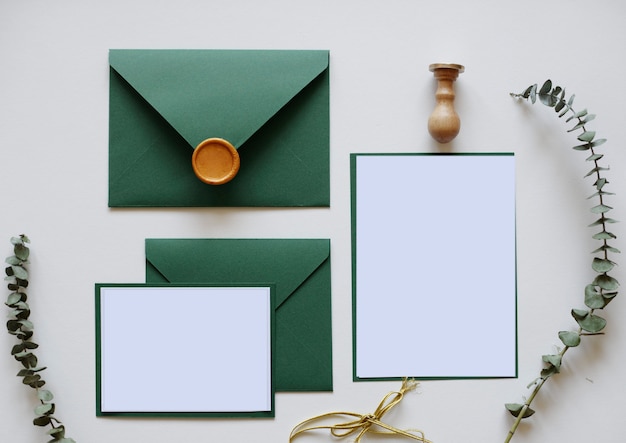 Envelopes with wax, letter and leaves