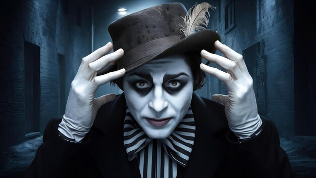 Envious mime fixes his hat