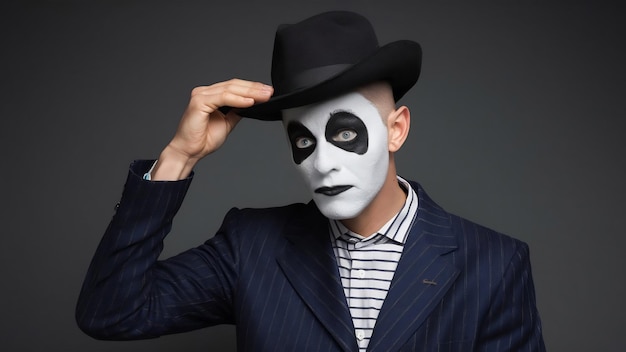 Envious mime fixes his hat