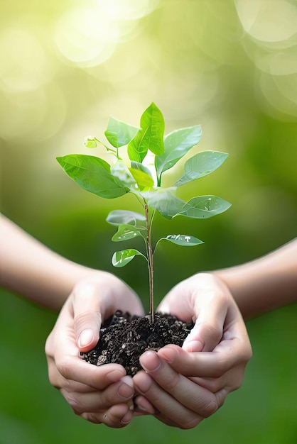 Environment Earth Day In the hands of trees growing seedlings ai generated