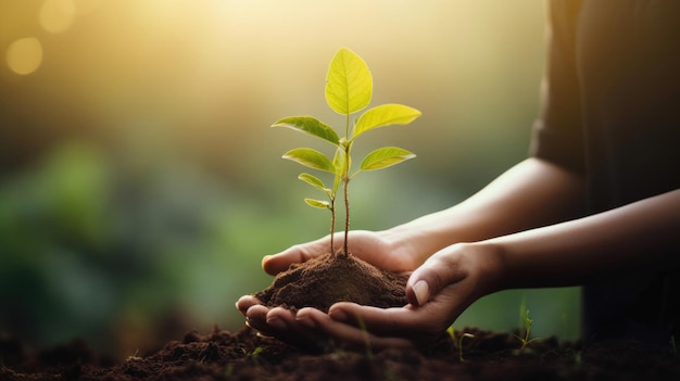 День окружающей среды Земли в руках деревьев, выращивающих саженцы