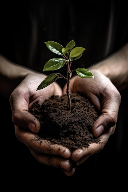 Environment Earth Day Between his two hands is the soil and the sapling Environmental nature concept