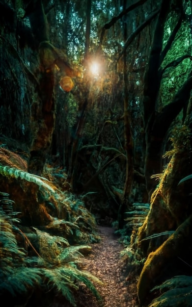 Foto ambiente all'interno di una grotta mai toccato dall'uomo creature bioluminescenti all'interno iper realistico