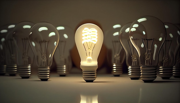 The environment of many light bulbs is lit one Ai generative