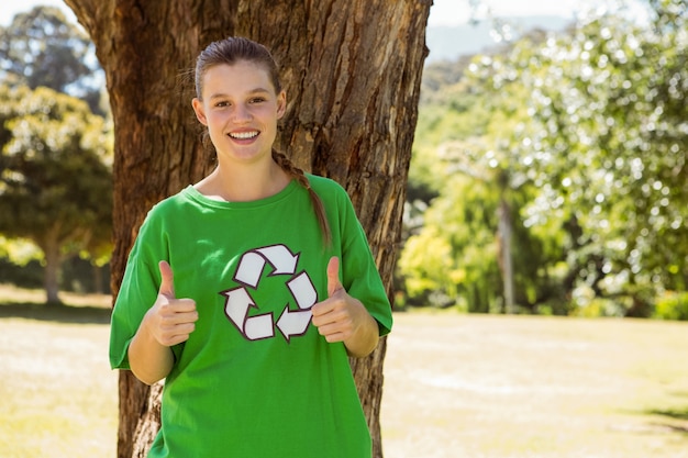 Photo environmental activist showing thumbs up